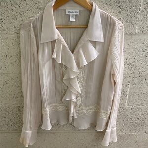 Chadwicks Light Cream Ruffle Lace Front Blouse